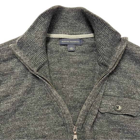 BANANA REPUBLIC Mens Size Large 1/4 Zip Heather Knit Pullover Sweater Gray - Picture 2 of 4